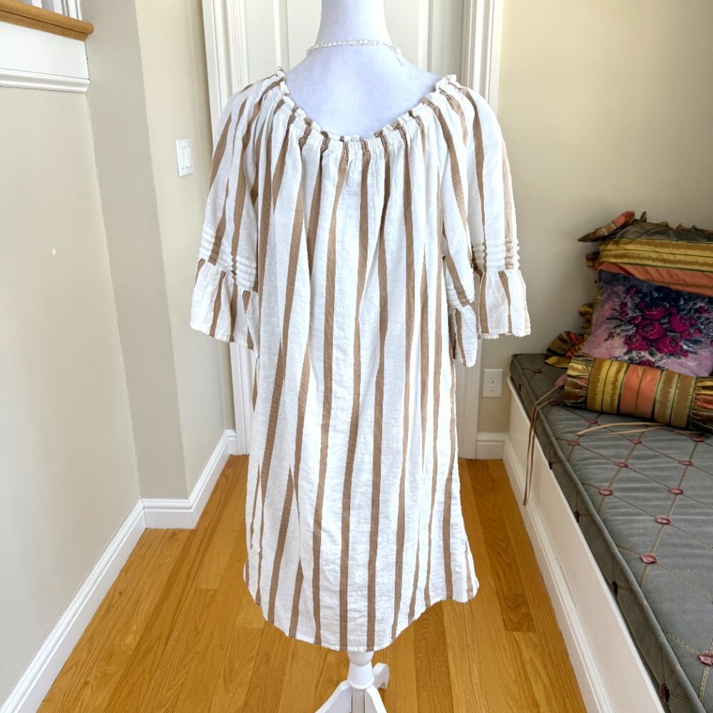 Mlle Gabrielle Cream and Tan Striped Beach Kaftan Dress - Picture 4 of 8